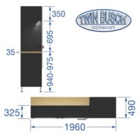 Werkstattmöbel mit Abmessungen und Logo